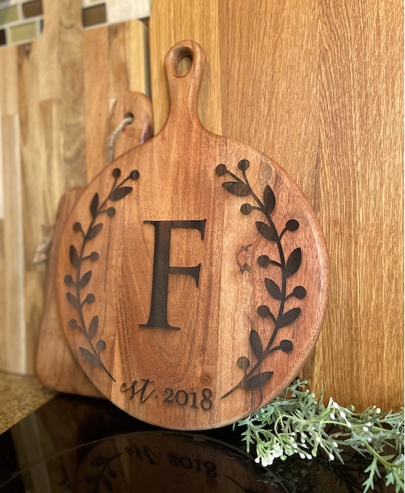 Engraved Monogram Cutting Board, Family Established Cutting Board