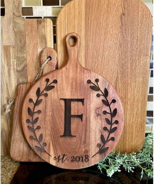 Engraved Monogram Cutting Board, Family Established Cutting Board