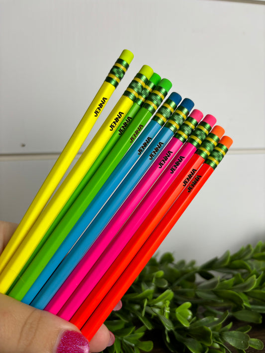 Personalized Neon Pencils, School Supplies, Engraved Name Pencils