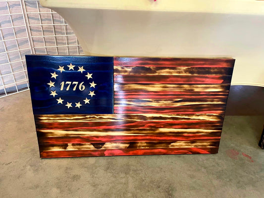 Burnt Wood 1776 American Flag Betsy Ross