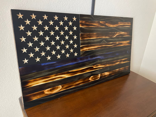 Police Wooden American Flag